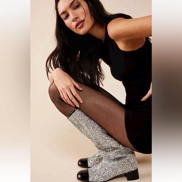 Free People Jeffrey Campbell Mod About You Tall Boot Silver Glitter - Picture 1 of 8